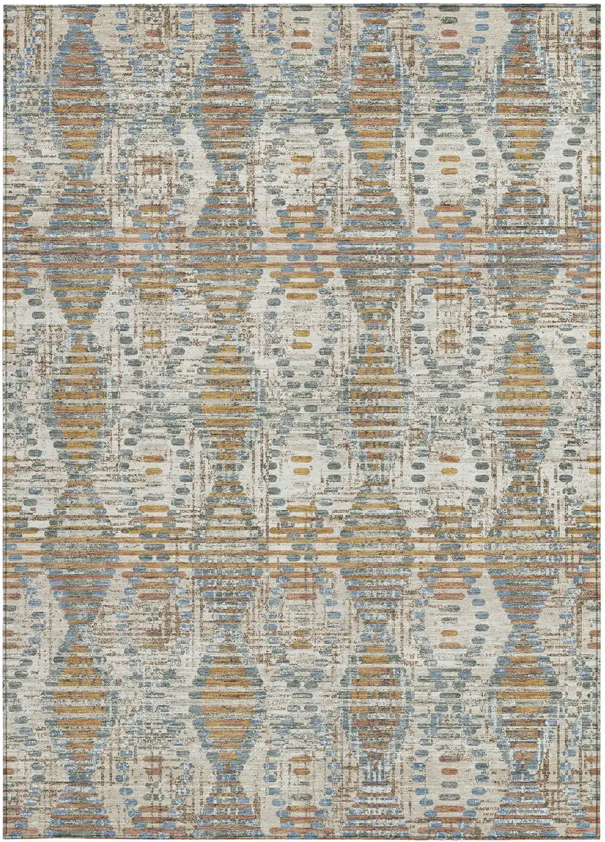 Ivory And Beige Floral Medallion Washable Indoor Outdoor Area Rug Photo 3