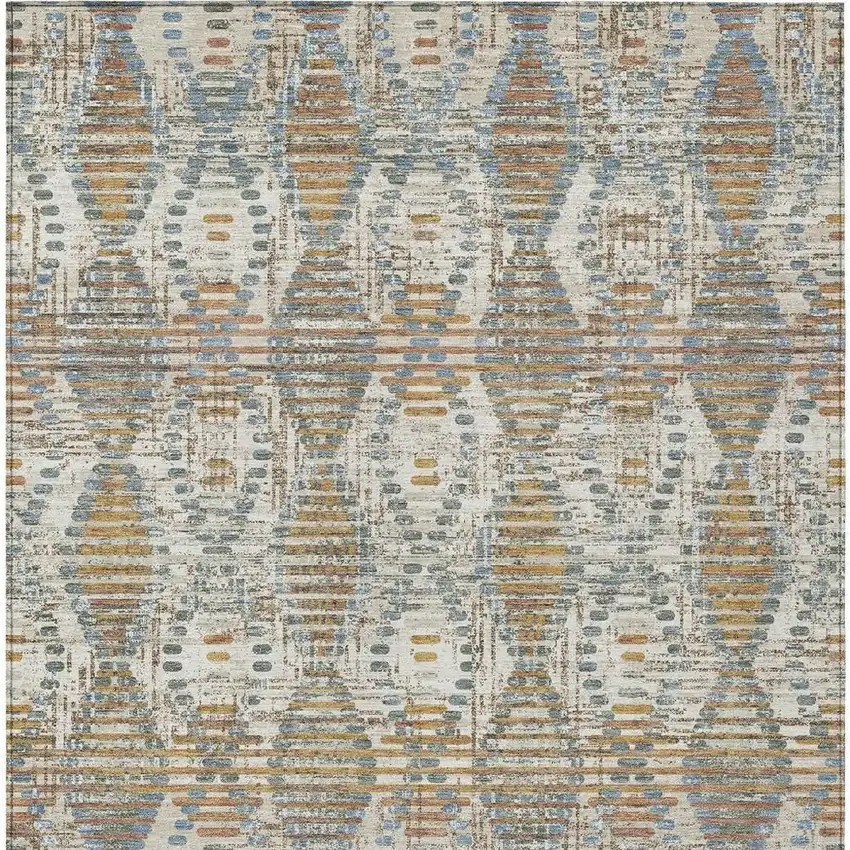 Ivory And Beige Floral Medallion Washable Indoor Outdoor Area Rug Photo 1
