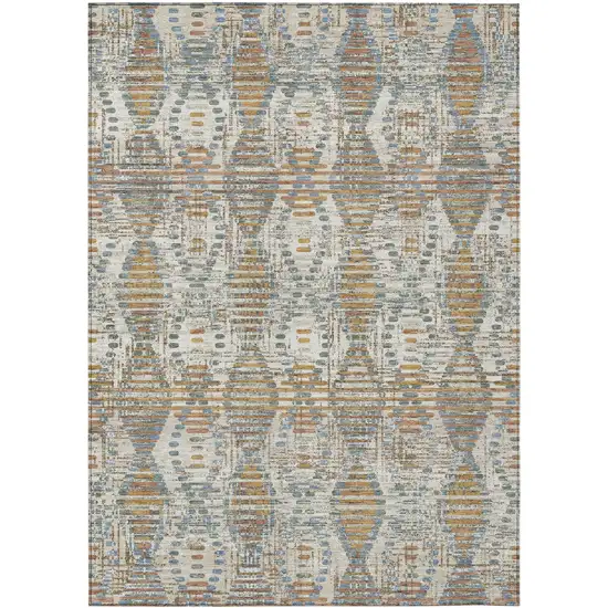 Ivory And Beige Floral Medallion Washable Indoor Outdoor Area Rug Photo 2