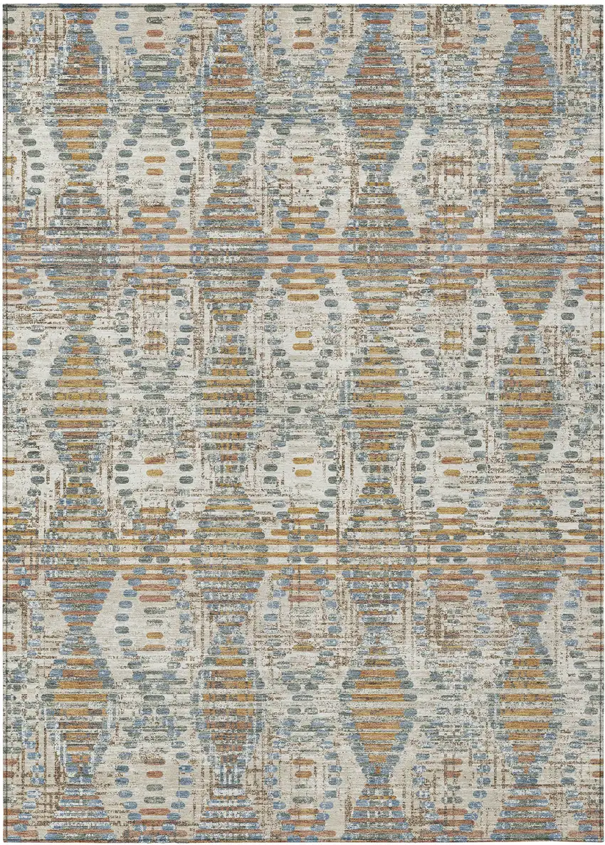 Ivory And Beige Floral Medallion Washable Indoor Outdoor Area Rug Photo 2