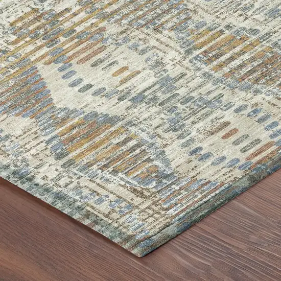 Ivory And Beige Floral Medallion Washable Indoor Outdoor Area Rug Photo 4