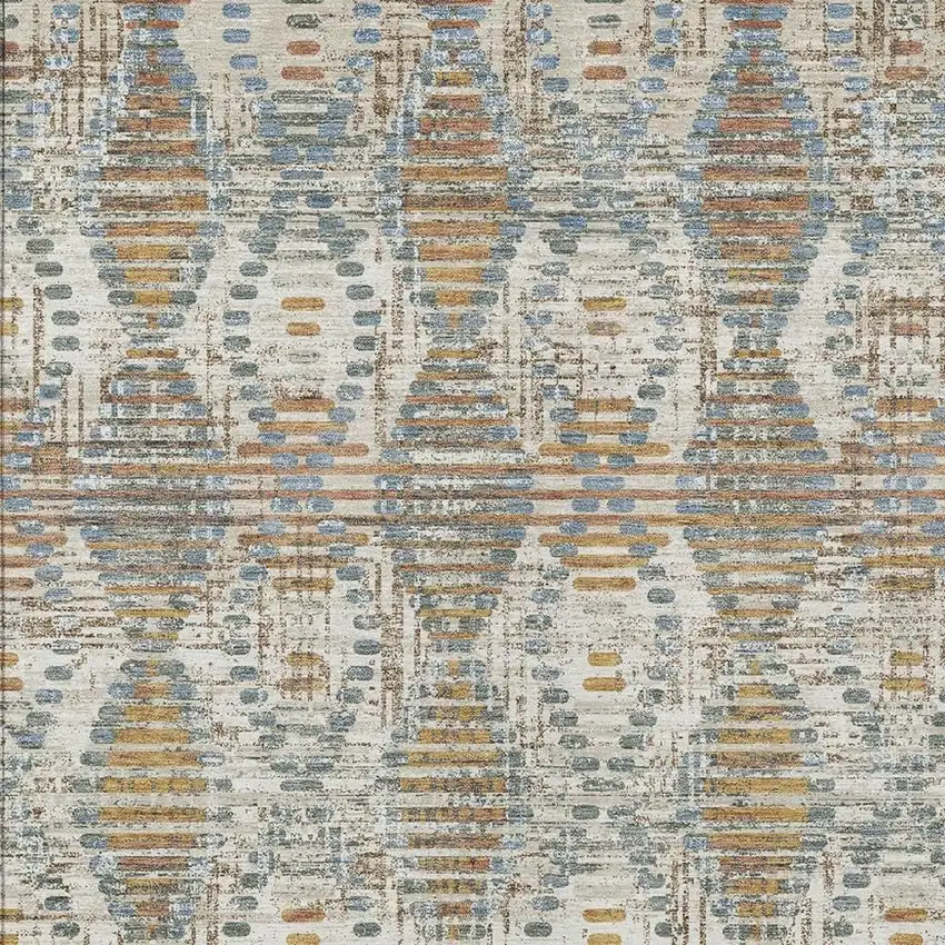 Ivory And Beige Floral Medallion Washable Indoor Outdoor Area Rug Photo 2