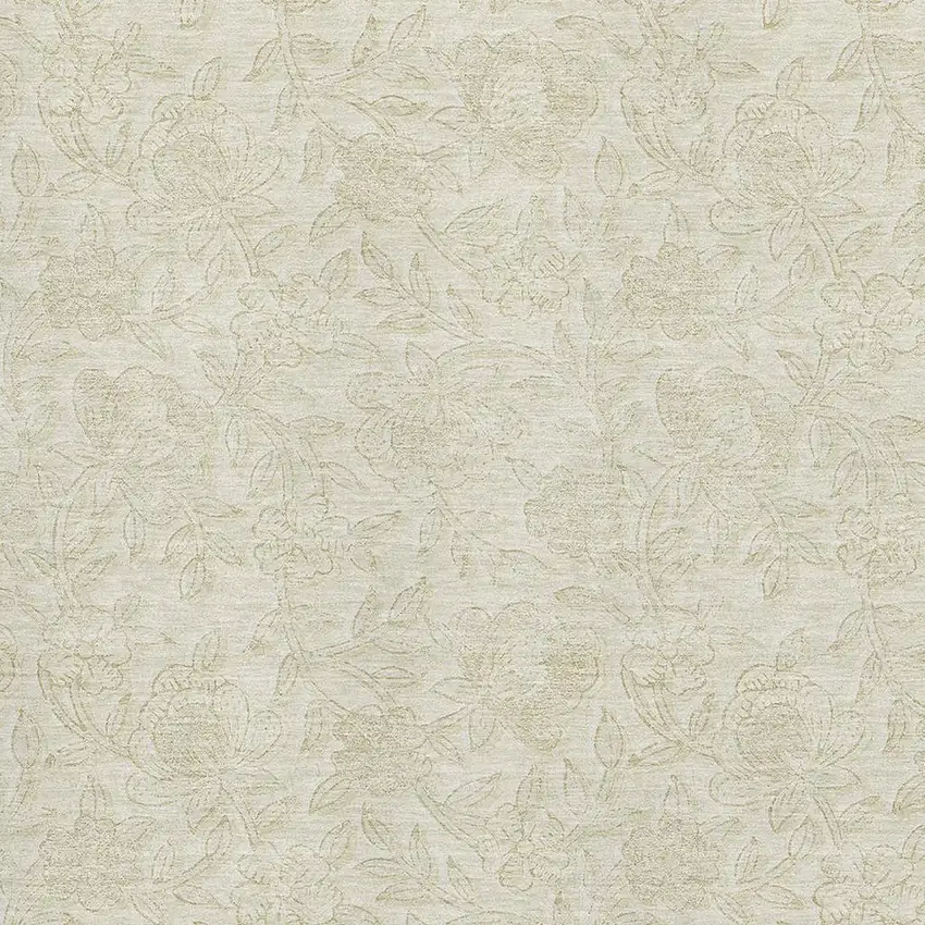 Ivory And Beige Floral Washable Area Rug With UV Protection Photo 3