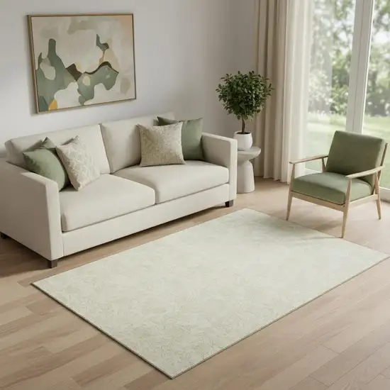 Ivory And Beige Floral Washable Area Rug With UV Protection Photo 1