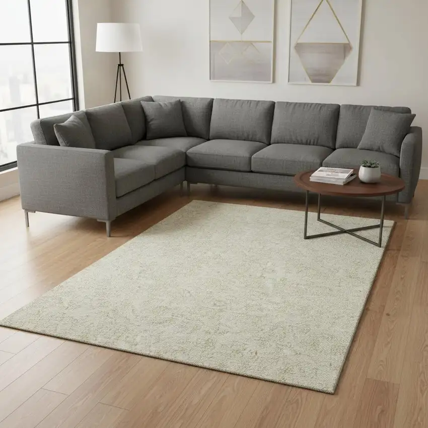 Ivory And Beige Floral Washable Area Rug With UV Protection Photo 2