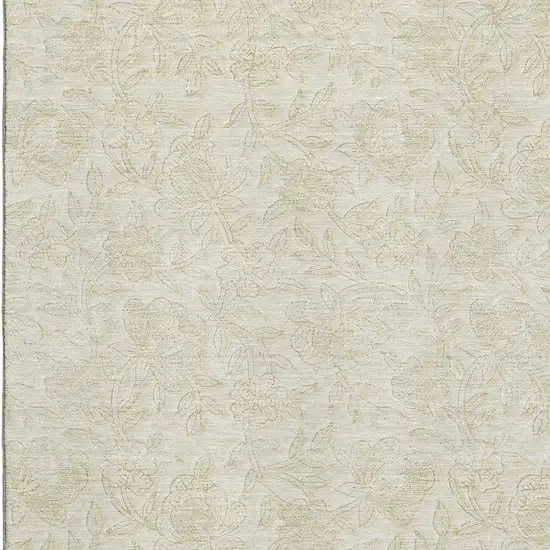 Ivory And Beige Floral Washable Area Rug With UV Protection Photo 3