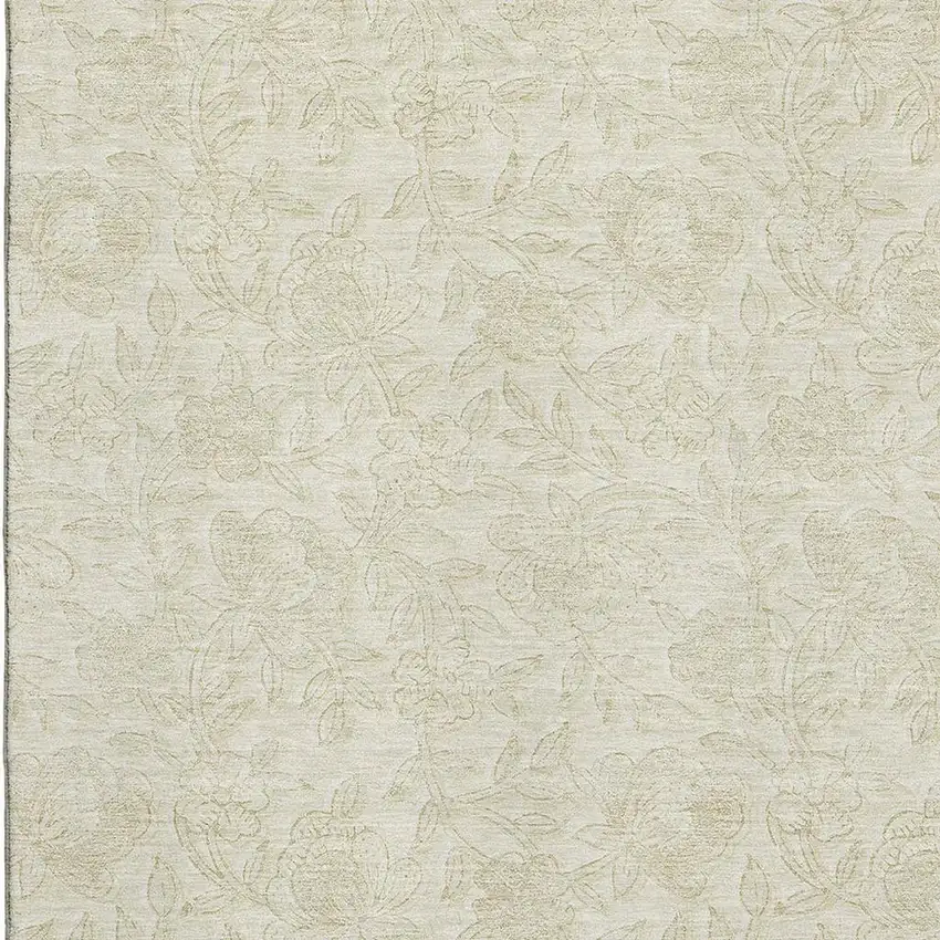 Ivory And Beige Floral Washable Area Rug With UV Protection Photo 3