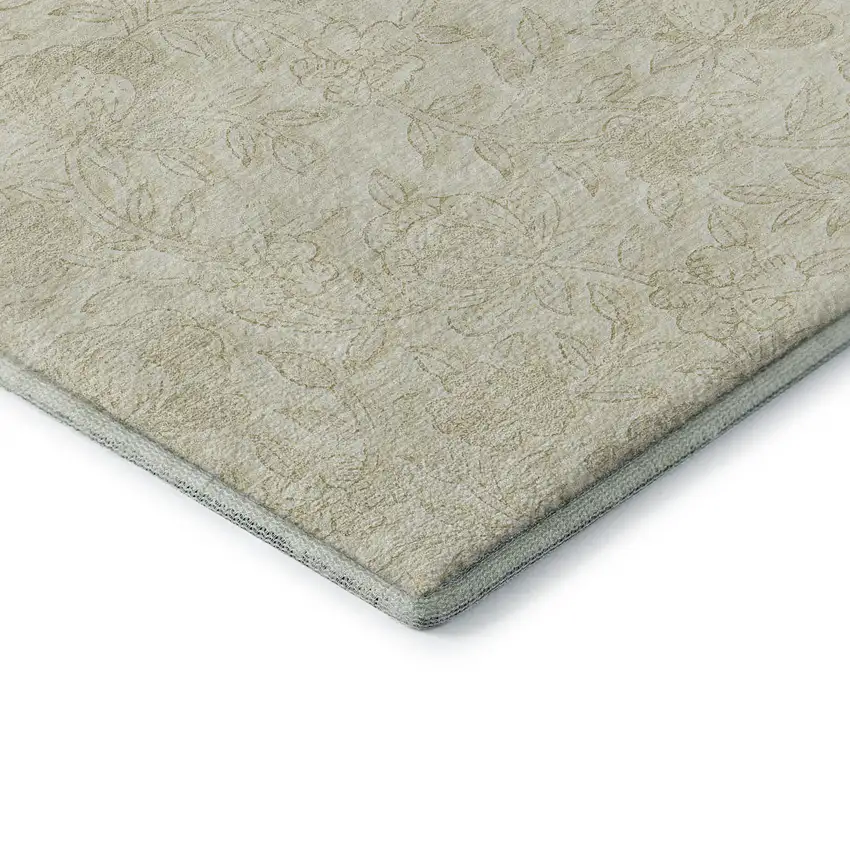 Ivory And Beige Floral Washable Area Rug With UV Protection Photo 8