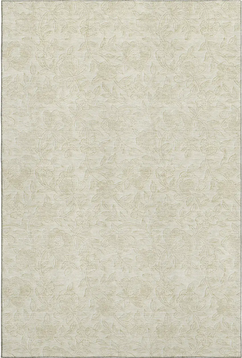 Ivory And Beige Floral Washable Area Rug With UV Protection Photo 1
