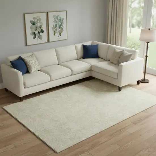 Ivory And Beige Floral Washable Area Rug With UV Protection Photo 1