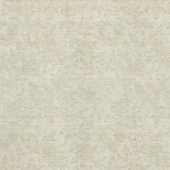 Ivory And Beige Floral Washable Area Rug With UV Protection Photo 3