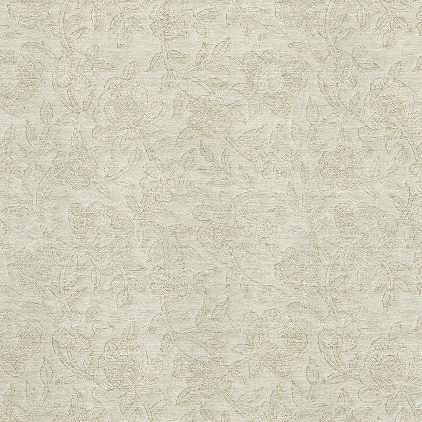 Ivory And Beige Floral Washable Area Rug With UV Protection Photo 3