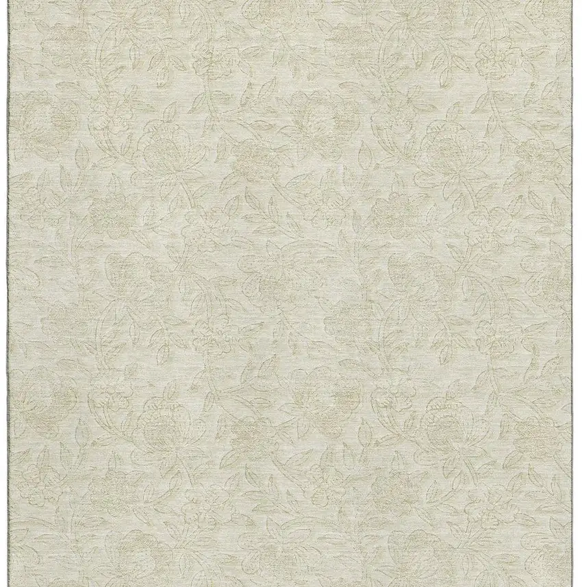 Ivory And Beige Floral Washable Area Rug With UV Protection Photo 4