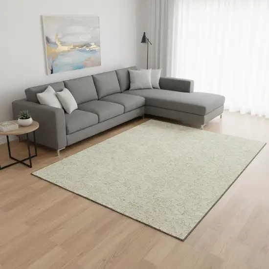 Ivory And Beige Floral Washable Area Rug With UV Protection Photo 2