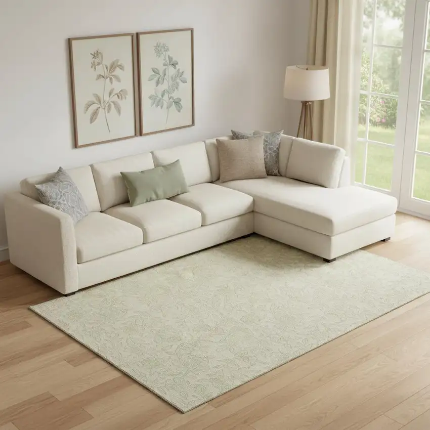 Ivory And Beige Floral Washable Area Rug With UV Protection Photo 1