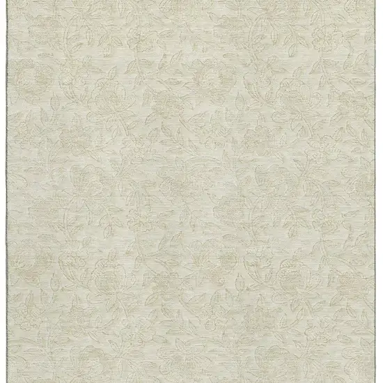 Ivory And Beige Floral Washable Area Rug With UV Protection Photo 3