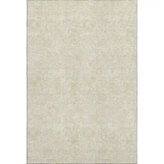 Ivory And Beige Floral Washable Area Rug With UV Protection Photo 1