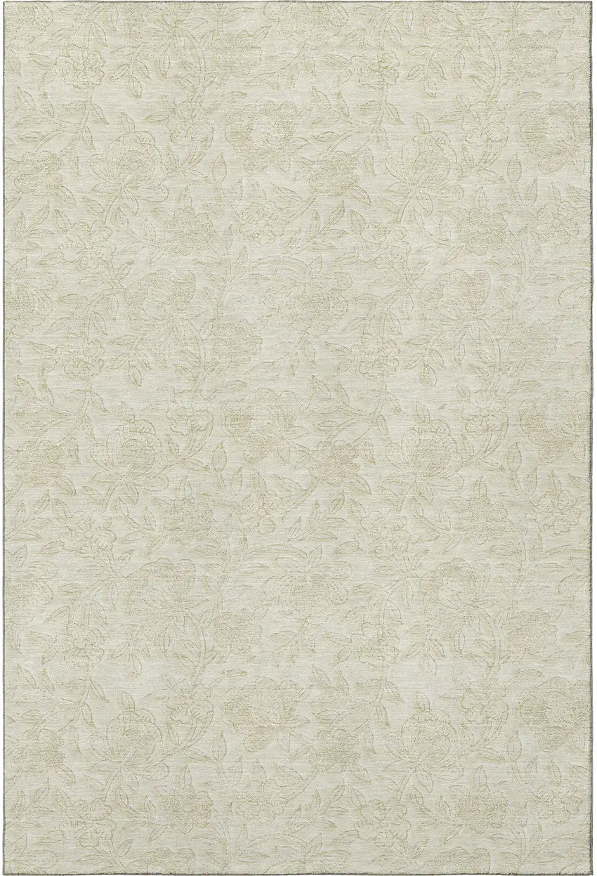 Ivory And Beige Floral Washable Area Rug With UV Protection Photo 4