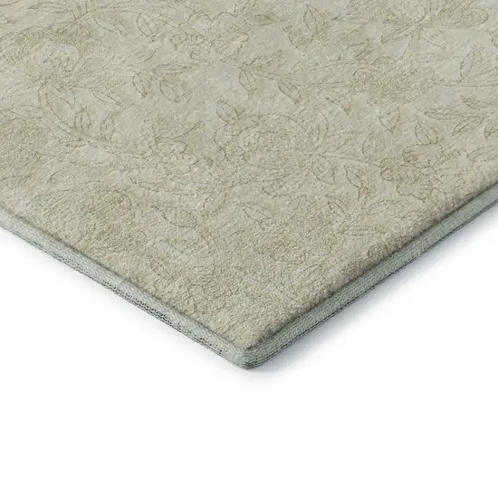 Ivory And Beige Floral Washable Area Rug With UV Protection Photo 8