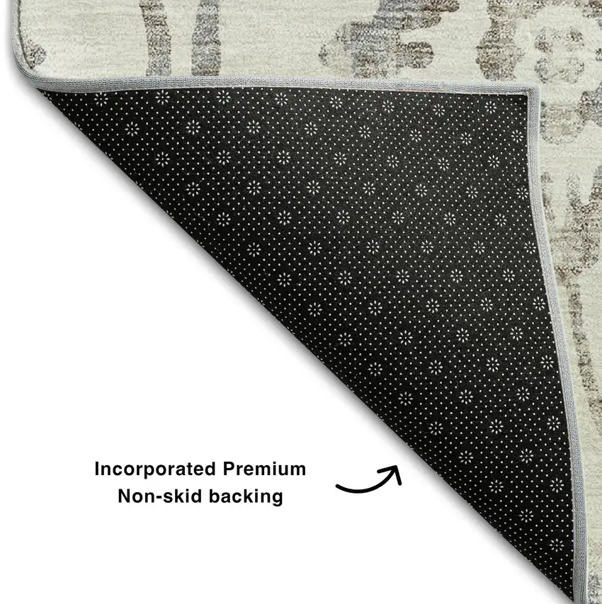 Ivory And Beige Floral Washable Area Rug With UV Protection Photo 7