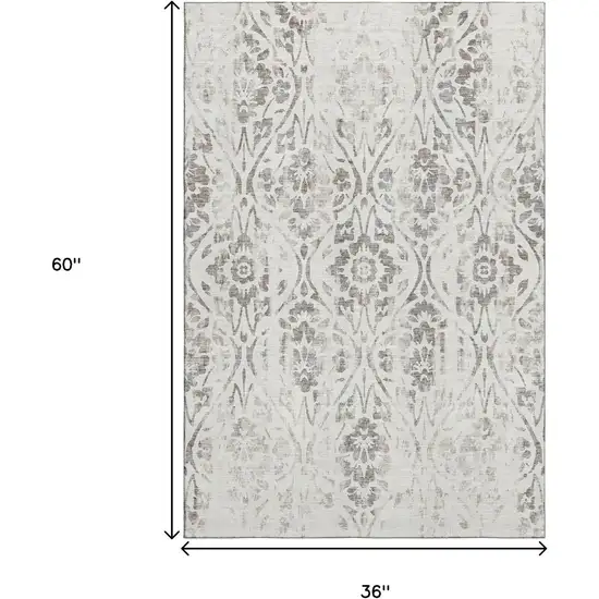 Ivory And Beige Floral Washable Area Rug With UV Protection Photo 3