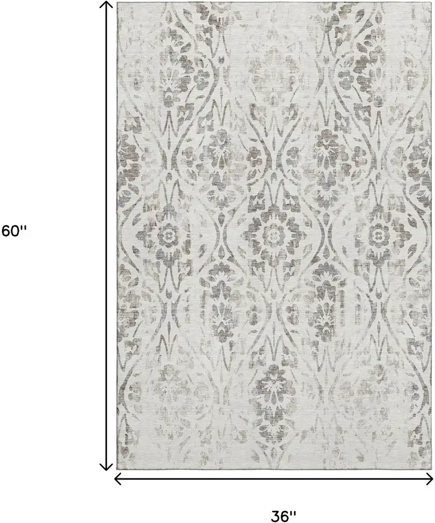 Ivory And Beige Floral Washable Area Rug With UV Protection Photo 3