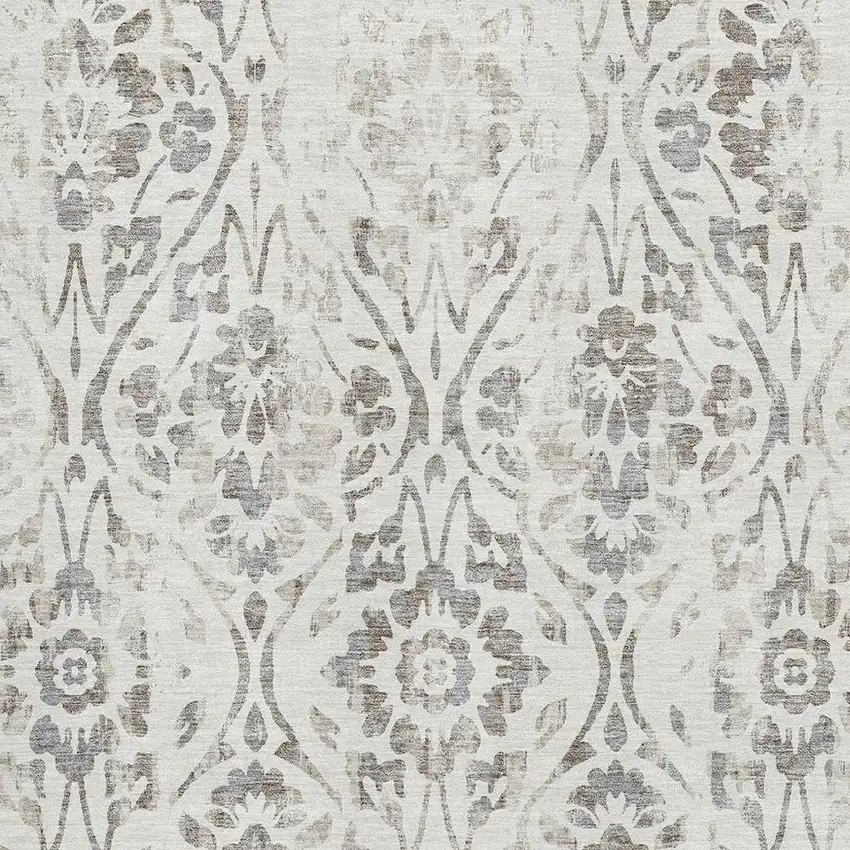 Ivory And Beige Floral Washable Area Rug With UV Protection Photo 3