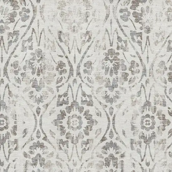 Ivory And Beige Floral Washable Area Rug With UV Protection Photo 3