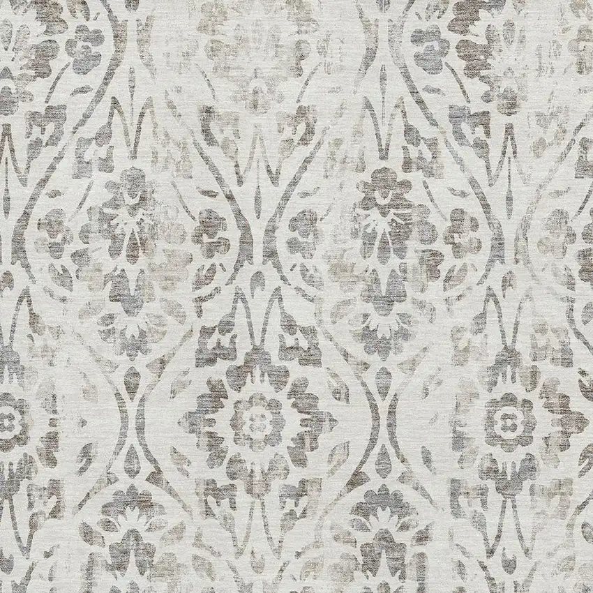 Ivory And Beige Floral Washable Area Rug With UV Protection Photo 3