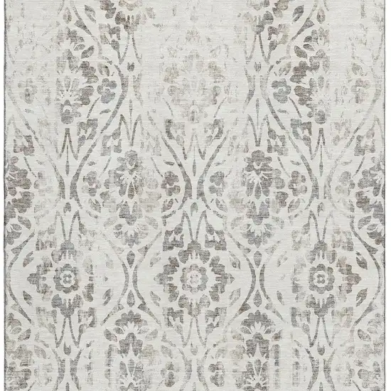 Ivory And Beige Floral Washable Area Rug With UV Protection Photo 4
