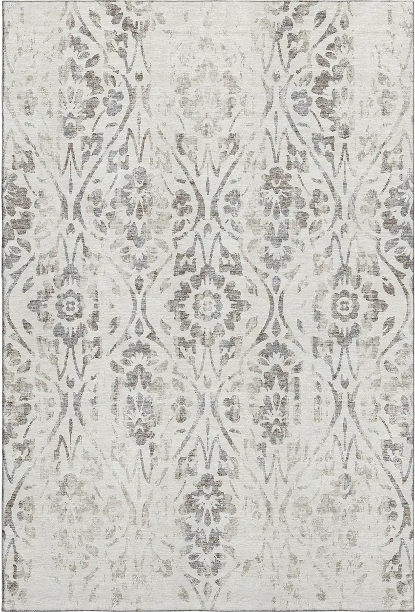 Ivory And Beige Floral Washable Area Rug With UV Protection Photo 1