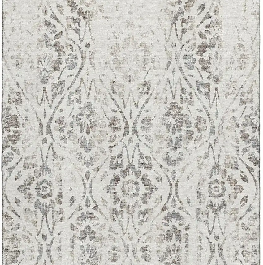 Ivory And Beige Floral Washable Area Rug With UV Protection Photo 4