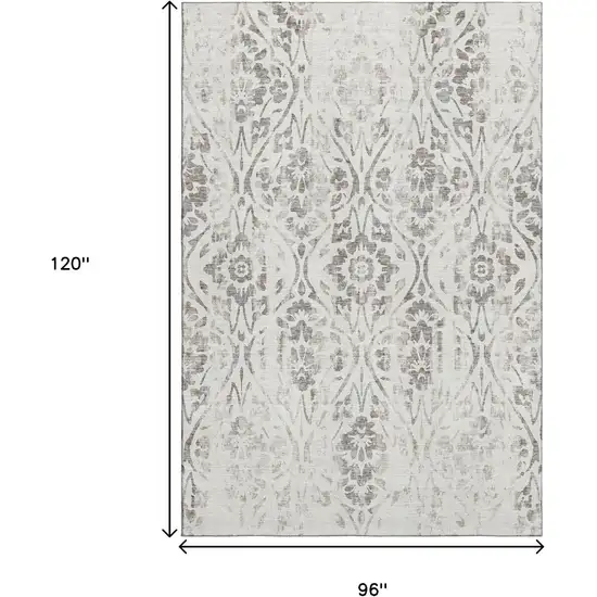 Ivory And Beige Floral Washable Area Rug With UV Protection Photo 8