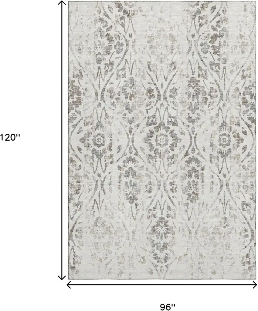 Ivory And Beige Floral Washable Area Rug With UV Protection Photo 8