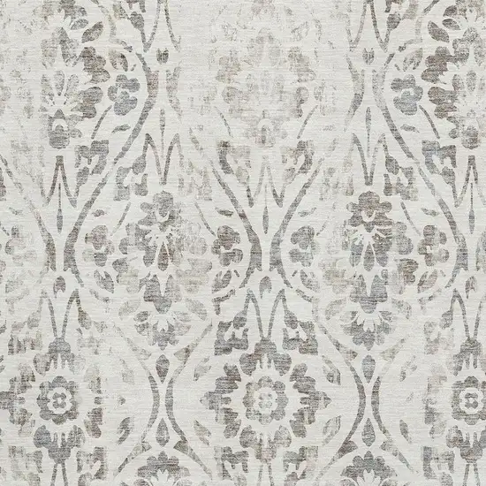 Ivory And Beige Floral Washable Area Rug With UV Protection Photo 3