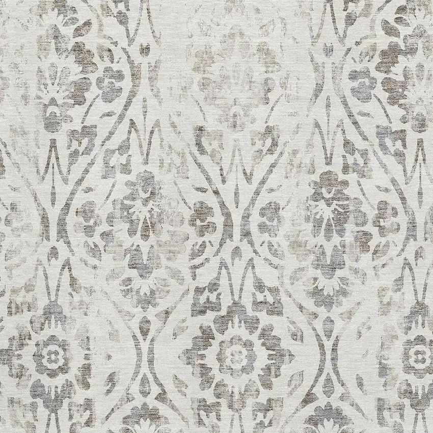 Ivory And Beige Floral Washable Area Rug With UV Protection Photo 3