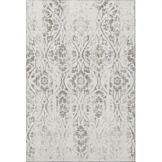 Ivory And Beige Floral Washable Area Rug With UV Protection Photo 3