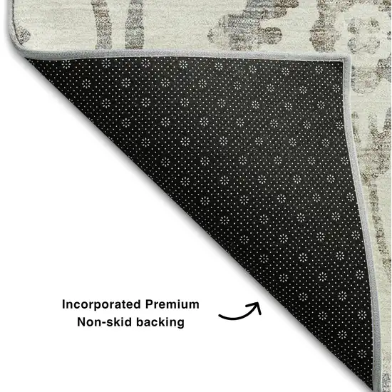 Ivory And Beige Floral Washable Area Rug With UV Protection Photo 6