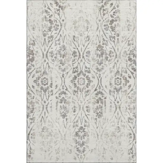 Ivory And Beige Floral Washable Area Rug With UV Protection Photo 1