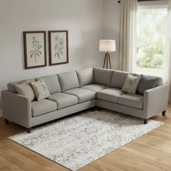 Ivory And Beige Floral Washable Area Rug With UV Protection Photo 1