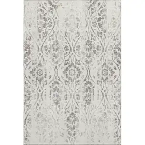 Photo of Ivory And Beige Floral Washable Area Rug With UV Protection