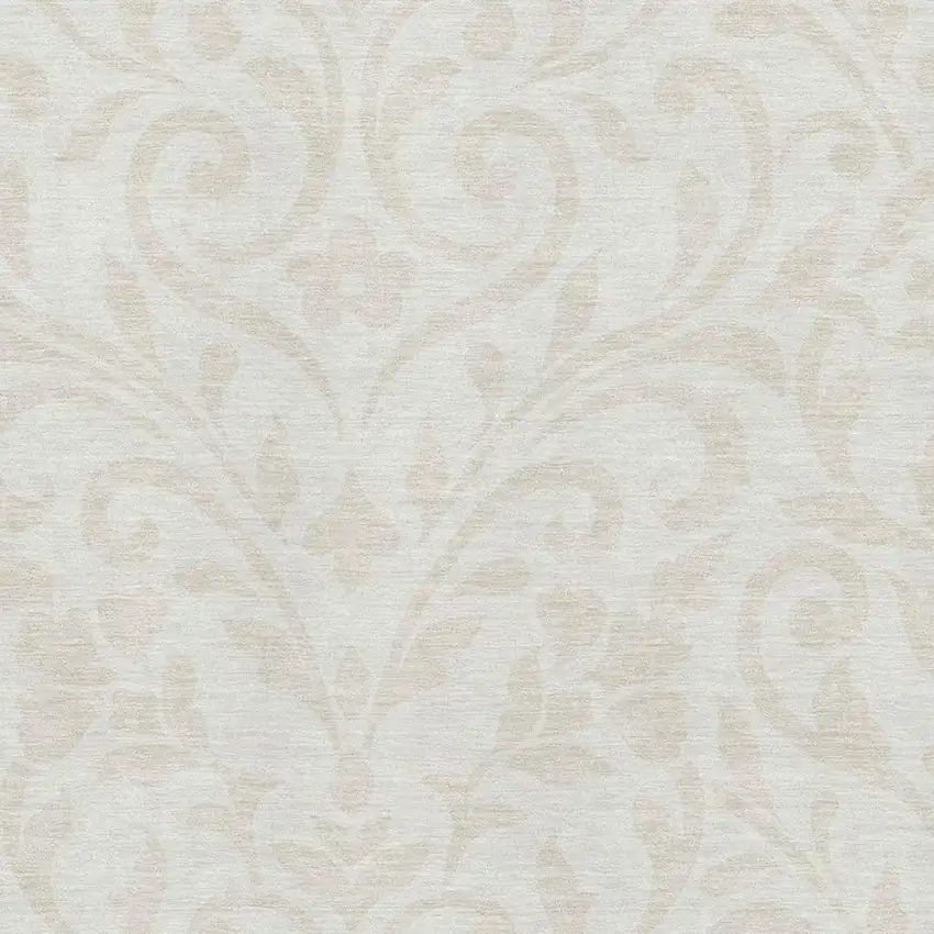 Ivory And Beige Floral Washable Area Rug With UV Protection Photo 3