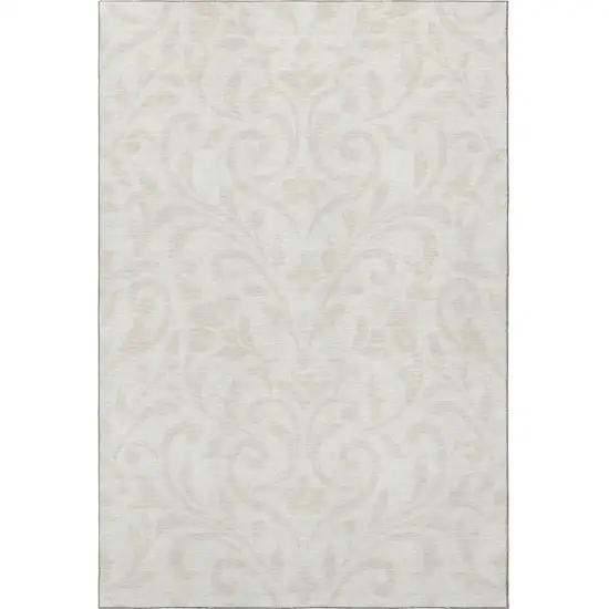 Ivory And Beige Floral Washable Area Rug With UV Protection Photo 4