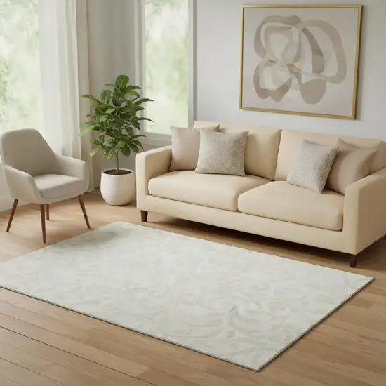 Ivory And Beige Floral Washable Area Rug With UV Protection Photo 1