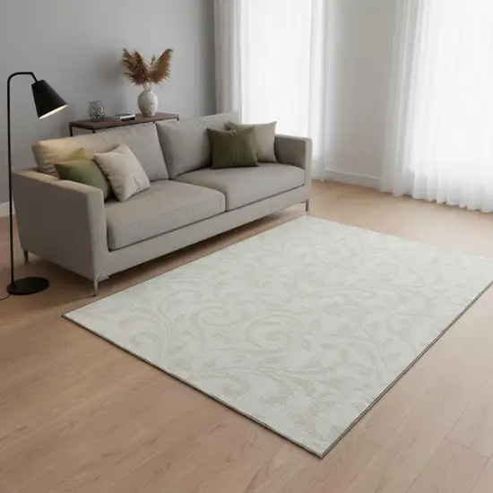 Ivory And Beige Floral Washable Area Rug With UV Protection Photo 2