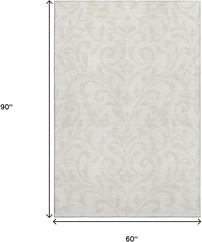 Ivory And Beige Floral Washable Area Rug With UV Protection Photo 9