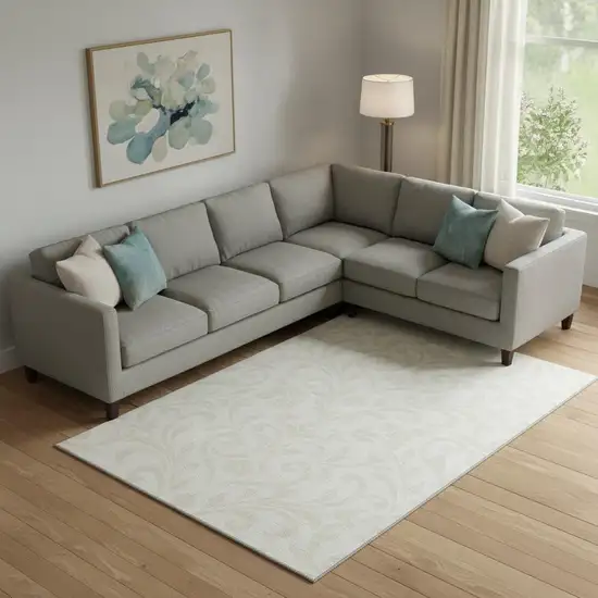 Ivory And Beige Floral Washable Area Rug With UV Protection Photo 1