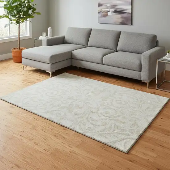 Ivory And Beige Floral Washable Area Rug With UV Protection Photo 2