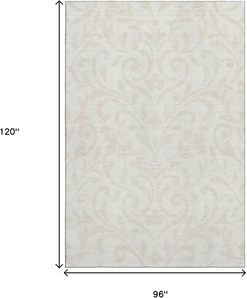 Ivory And Beige Floral Washable Area Rug With UV Protection Photo 9