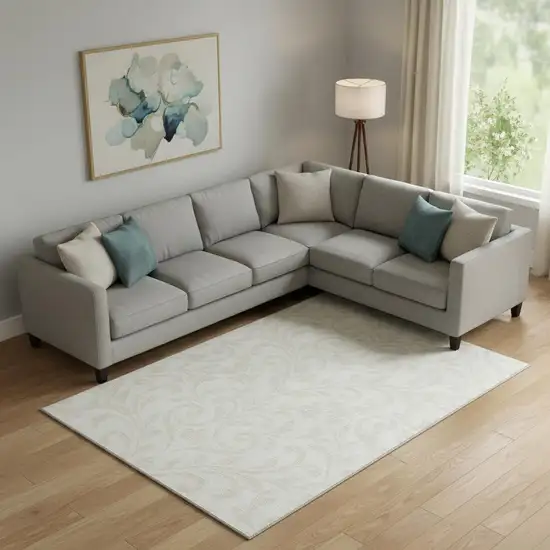 Ivory And Beige Floral Washable Area Rug With UV Protection Photo 1